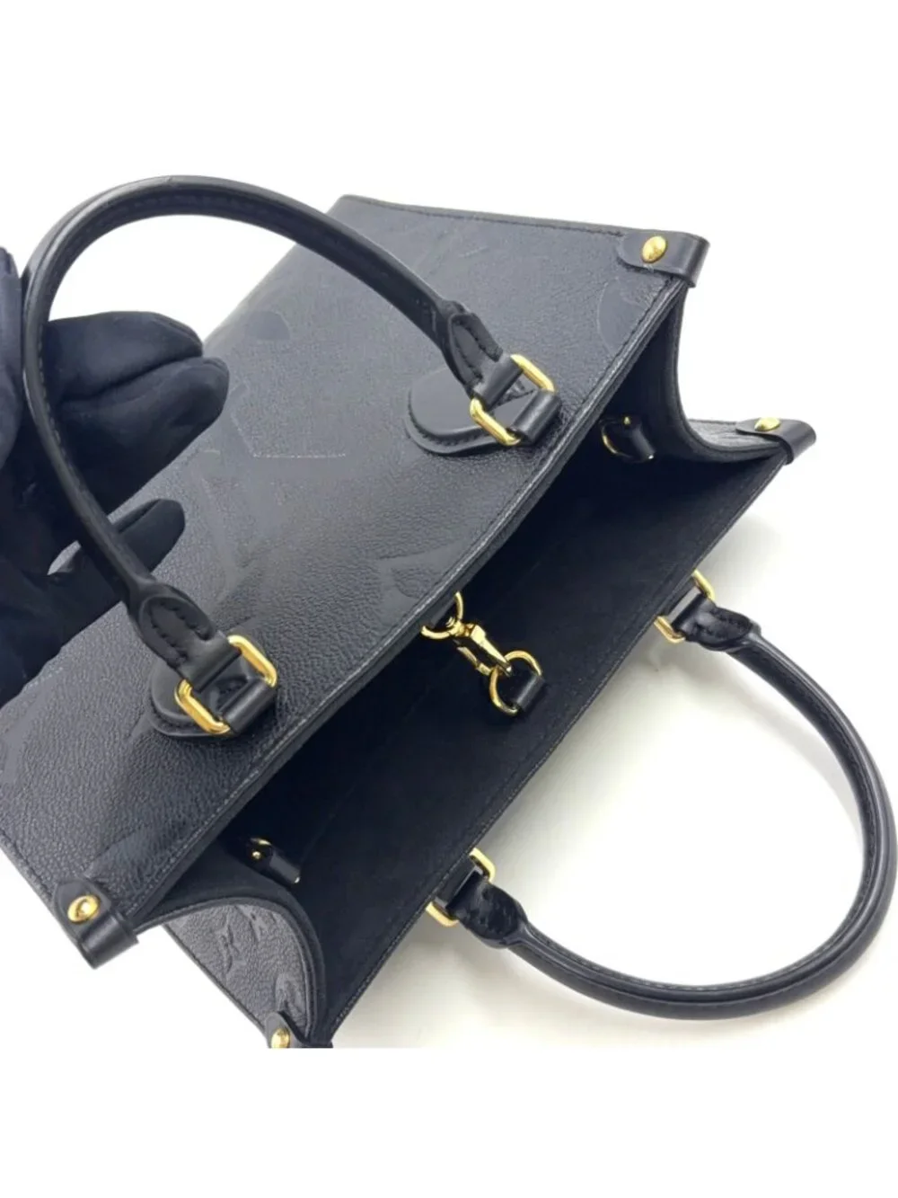 Louis Vuitton On The Go PM Monogram Empreinte Calfskin Black Handbag Gold